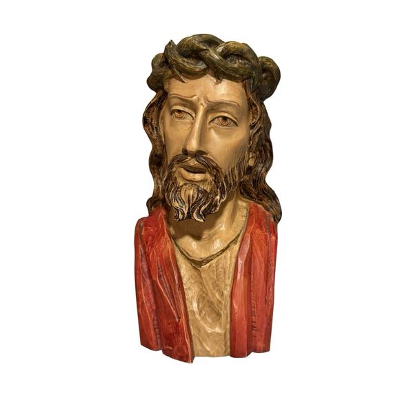 Vintage Hand Carved Jesus Christ Bust Statue 9” Religious Christian Very Heavy - Picture 1 of 7